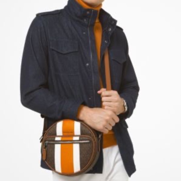 Brand New - Michael Kors - Hudson Logo Stripe Canteen Crossbody Men’s Bag - Picture 1 of 13